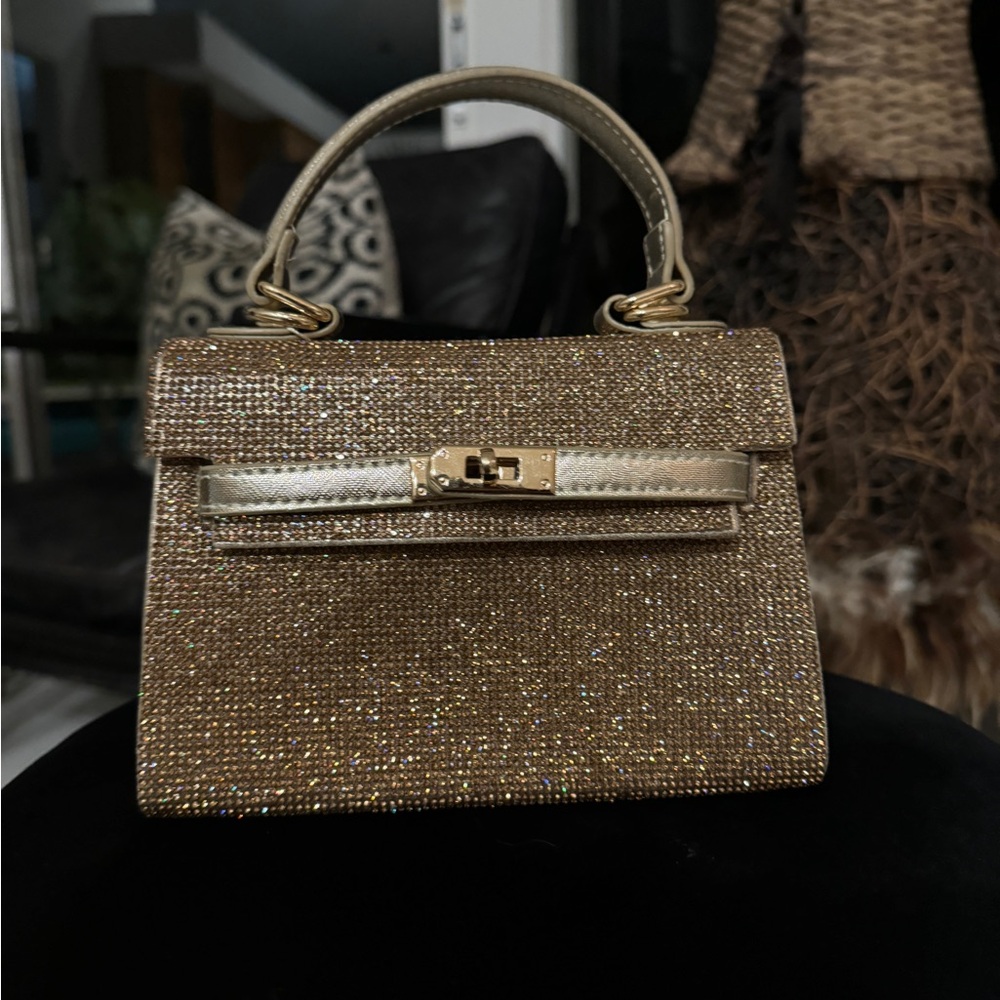 Gold beaded hang bag! Can be held or worn crossbody! Never used!